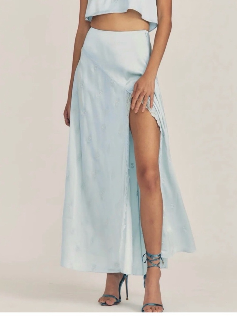 LoveShackFancy Pale Blue Gracia High-Slit Maxi Skirt